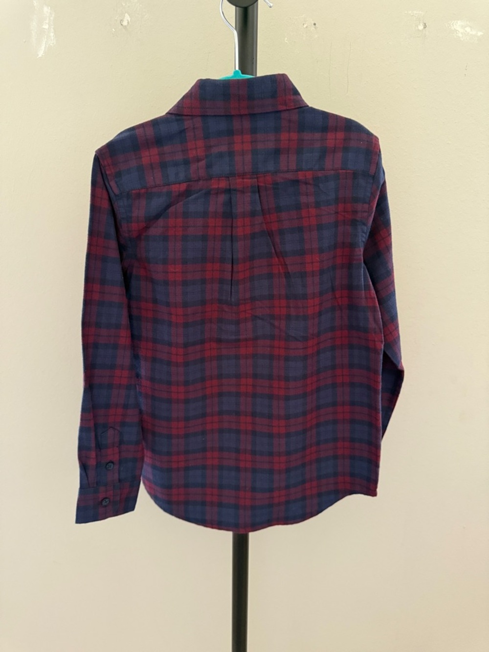 Janie and Jack Boys' Navy & Burgundy Plaid Button-Down Shirt, Size 6 - Picture 4 of 4